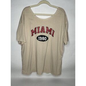 Oversized Miami 1980 T-shirt‎ Coverup XL X-large Raw Edge Tee Tan Vtg Inspired
